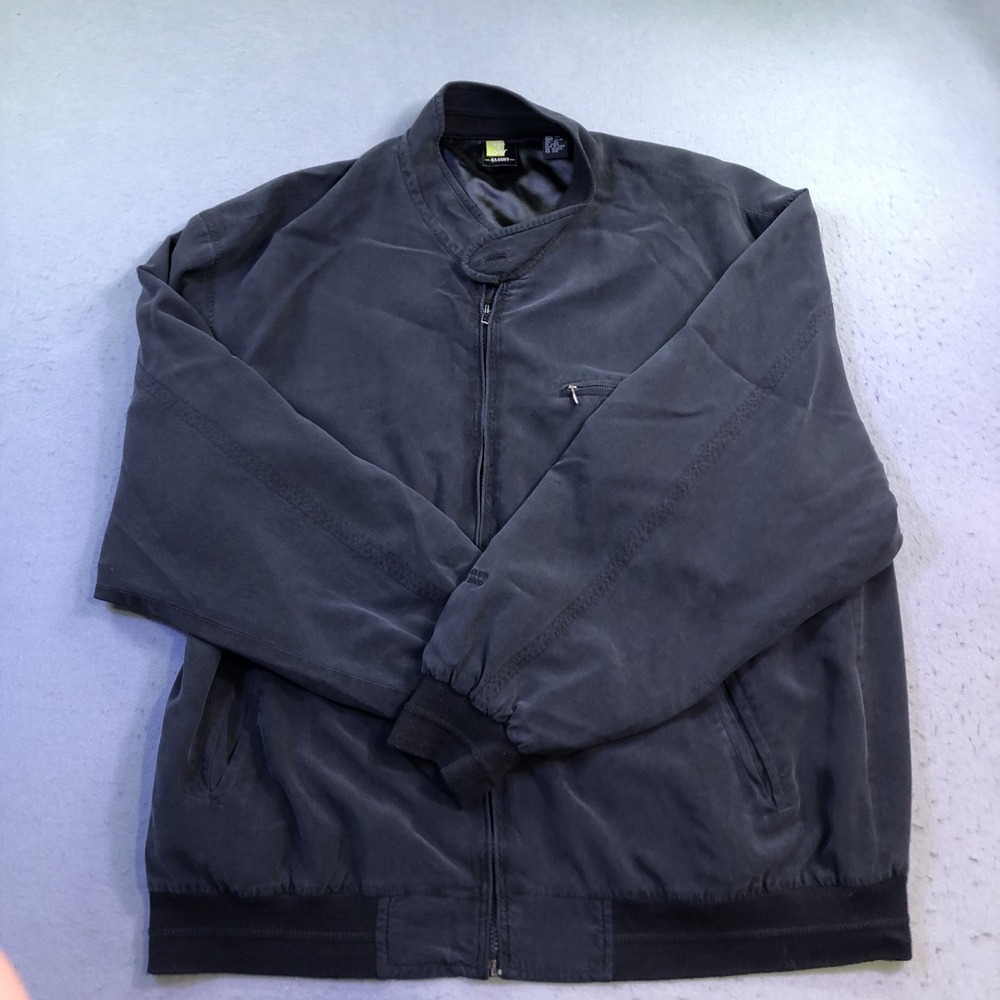 Saxony Silk 4 Golf Jacket Mens XXL BLACK  Full Zip 100% Silk Bomber Mock Neck